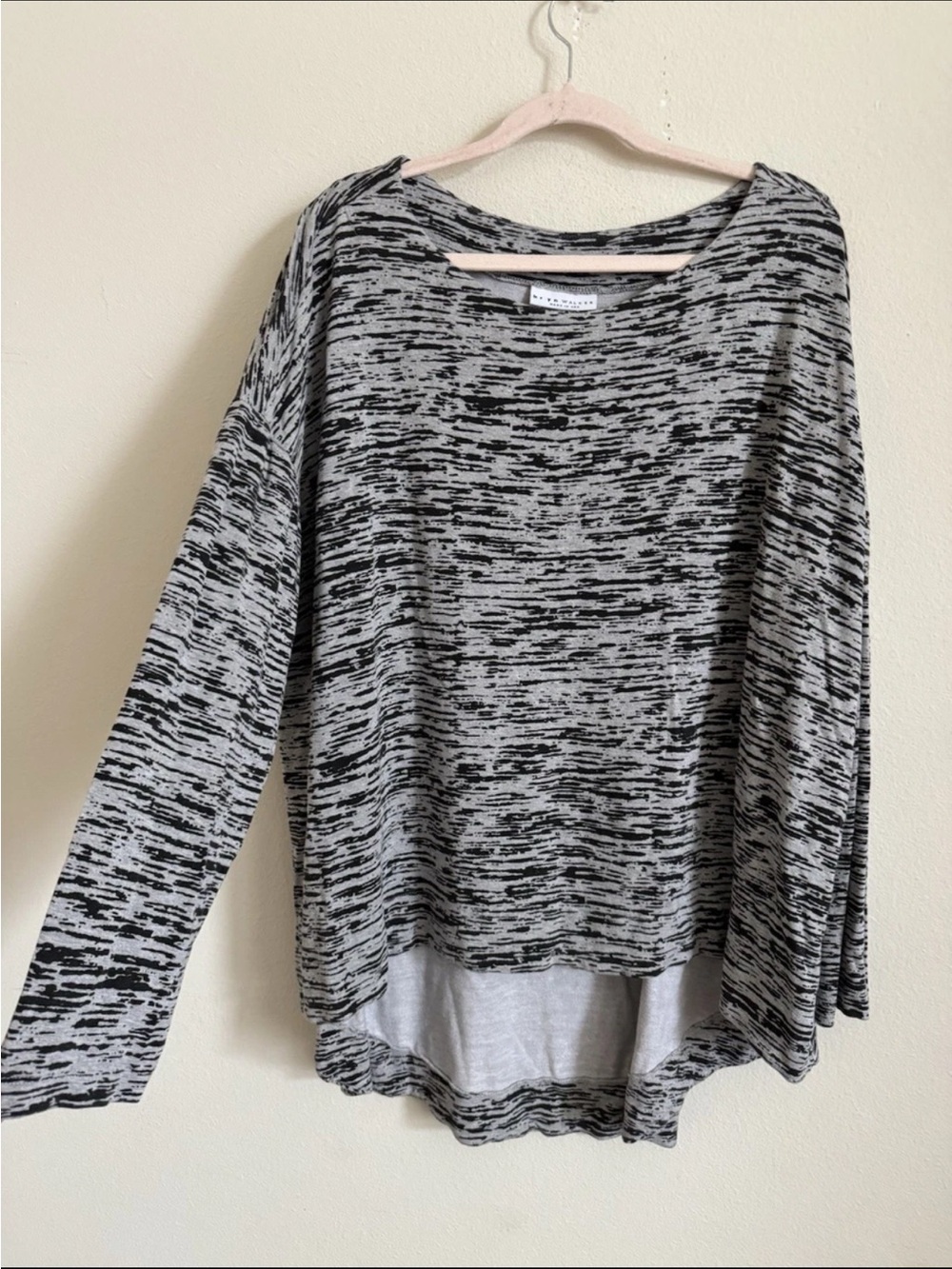 Bryn Walker Gray Black Oversized Long Sleeve Blouse Top XL